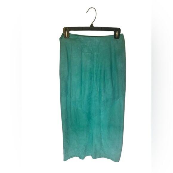 Vintage Vakko Suede Leather Wrap Midi Skirt Green Size 8 - Picture 2 of 9